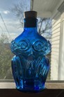 Vintage Rare Retro Viking Blue Owl Decanter Bottle Bluenique Window Decor Cork