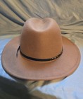 Brown Western Wide Brim Fedora Womens Cowgirl Hat Rodeo Ranch Pinch Front Style