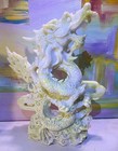 Chinese Carved Dragon Figurine Statue White   Pale Green Approx 10  Tall