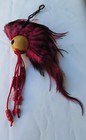 Ikaika Hawaiian Design Warrior Helmet Car Decor 1  Kamani Nut   Red Feathers