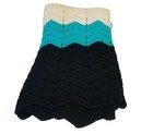 Vintage  Black White Blue Chevron Afghan Blanket Throw Blanket Boho 58x64