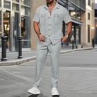 Men s Set High Quality Clothes Summer Casual Short Sleeve Shirt   Trouser Outfit