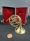 Vintage Miniature Brass French Horn W Case Music Instrument Souvenir