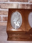 Vintage Jewelry Box Dark Grain Wood Felt Drawers W  Mirrors  Antique Style