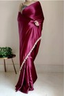 Solid plain Bollywood Satin  Silk Blend Saree   wine 