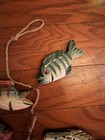 Vintage Rustic String Of Hand Carved Wooden Fish Set Of 6 Tied On Twine Aa2532