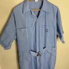 Vintage Blue Unisex Mechanic Work Coveralls Jumpsuit  Short Sleeve  Buckle