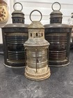 Antique Red Blue And Clear Perko Nautical Marine Lanterns Set Of 3