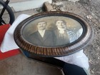24 X 18 Antique Convex Bubble Curved Glass Couple Portrait In Wood Picture Frame