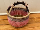 Bolga Market Basket Handwoven African Bolgatanga Leather Handle Colorful Tones
