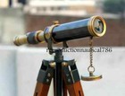 Marine Brass Spyglass Telescope Nautical Antique With Wooden Tripod Scope