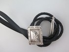 Unique Sterling Silver Rectangular Stamped Domed Southwestern Bolo Tie