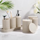 6pc Bathroom Accessories Set Toothbrush Holder Soap Dispenser Vanity Tray Beige