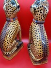 Pair Of Wooden Hand Carved   Painted Jungle Lying Cheetah Cats 10 5  Vintage Mcm