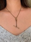Antique Gold Filled Pocket Watch Chain Necklace T Bar 3 Seed Pearls R f s    Co