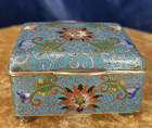 Antique Chinese Cloisonne Footed Box Turquoise Blue And Gold Very Old 1800s
