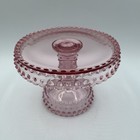 Vintage Le Smith 6 1 2  Pink Hobnail Glass Pedestal Cake Dessert Stand