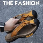 Men s Casual Flip Flops Leather Sandals Summer Beach Shoes Outdoor Slippers Size