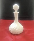 Antique Victorian Milk Glass Decanter W Stopper 10  T Swirl And Leaf Pattern