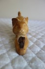 Vtg Hand Carved Wood Folk Art Crouching Cat