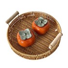 1pc Handwoven Rattan Storage Tray Rattan Round Serving Tray With Handles