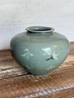 Antique Vintage Korean Celadon Heron Crane Crackle Glaze Vase 3 75  Tall X 4 75 