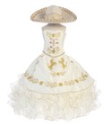 New Ivory And Gold Charro  mariachi  Dress Traditional Outfit