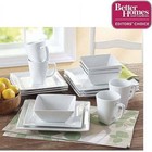 16 Piece Square Porcelain Dinnerware Set Microwave And Dishwasher Safe  White