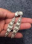 Beautiful Vtg Statement Art Deco Clear Rhinestone Silver Tone Clip On Earrings