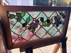   Antique Stained Glass Transom Window Grapevines 10 Jewels 32 X 18   Salvage