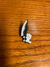 White Black Kitten With Butcher Knife Funny Lapel Pin Badge Teal Blue Gift Box