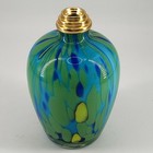 Hand Blown Art Glass Decor Bottle Vase W Brass Detail Top