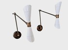 Pair Mid Century Modern Italian Brass Wall Sconces Stilnovo Style Vintage Lights