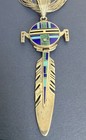 Navajo Ray Tracey Sterling Silver Double Sided Turquoise Inlay Pendant Necklace 