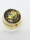 24k Gold   Steel Vintage Spanish Round Pill Box From Spain Bullfighter  Bull