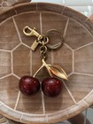 Coach Cherry Key Chain Bag Charm Gold Tone Red Metal Logo Clip   Key Ring