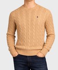 New - Polo Ralph Lauren Men s Cable-knit Crew Cotton Sweater    Camel   M - Xxl