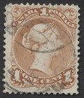 Canada  22 1c Large Queen Fine Centered Light Cds Cancel