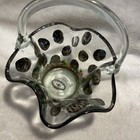 Vintage Mackenzie Childs Floral  Hand Blown   Painted Art Glass Basket 1983 Ny