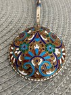 Antique Russian 84 Silver Enamel Spoon For Honey Or Jam By Master Nikolai Zverev