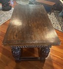 Antique English Oak Draw Leaf  Dining Center Console Refectory Table  Up To 114 