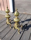 Vintage Ornate Cast Brass Fireplace Andirons 1950s