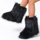 Women s Faux Fur Winter Snow Boots Y2k Fuzzy Fluffy Mid-calf Flat Black Size 6