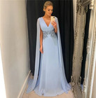Blue Chiffon Mother Of The Bride Dresses With Cape V Neck Wedding Party Dress