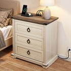 Set Of 2 Farmhouse Nightstand With Charging Station   3 Drawer Bedside Table