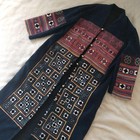 Hmong Miao Indigo Dyed Vintage Long Jacket Tribal Ethnic Embroidered Coat
