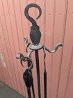 Vintage Black Hand Forged Wrought Iron Fireplace Tool Set Mid Century Modern 