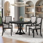 Retro Black Oak 5-piece Dining Set Extendable Round Table   4 Chairs