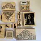 23 Wood Rubber Stamp Lot Woman Beauty Floral Shoes Mixed Brands