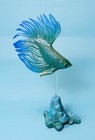 Stasto Betta Blue Green Crowntail Siamese Fighting Fish Figure Us Seller New